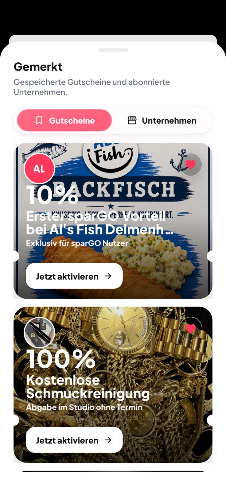sparGO gemerkte Gutscheine